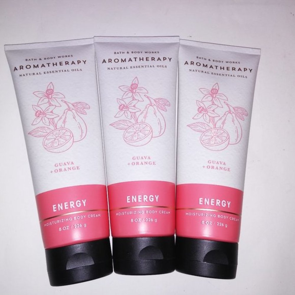 Set of 3 Bath and Body Works Body Cream Lotion Aromatherapy Energy Guava & Orang